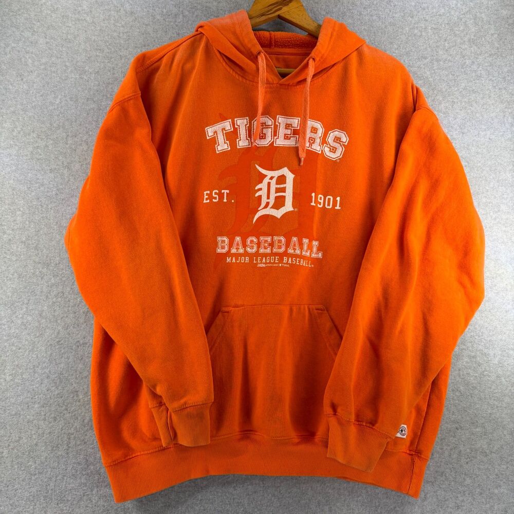 Stitches Detroit Tigers MLB Baseball Orange Hoodie Sweatshirt XXL 3497